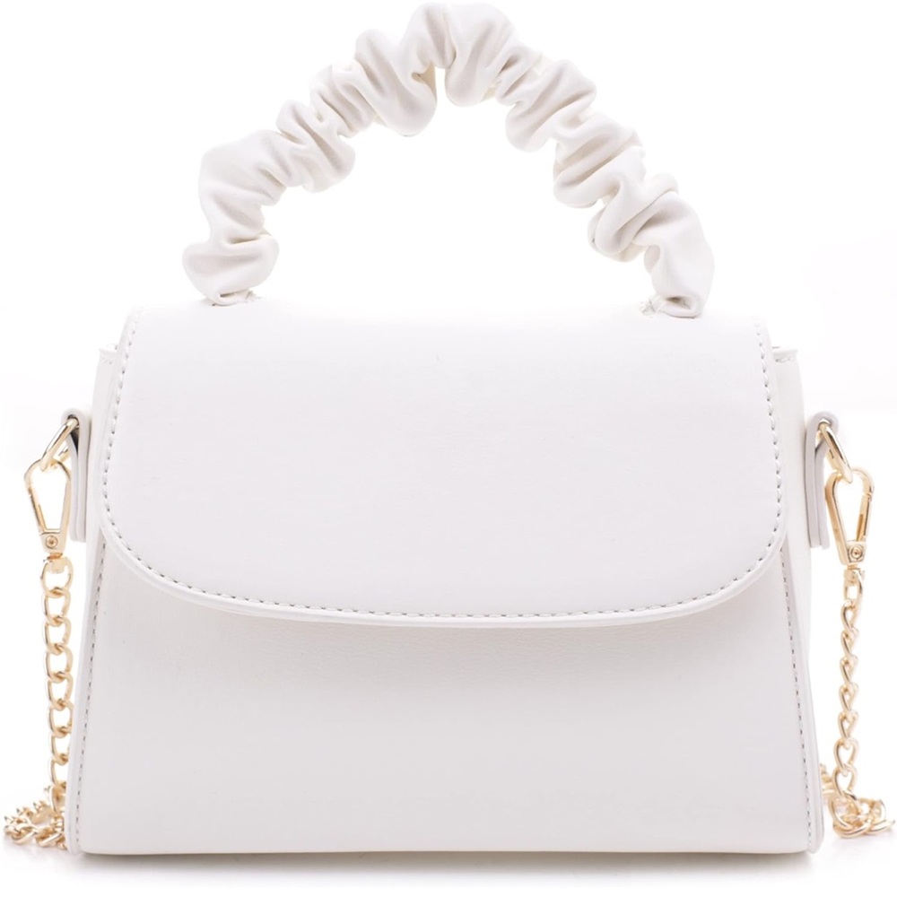 Elegant White Crossbody Chain Handbag with Gold Accents